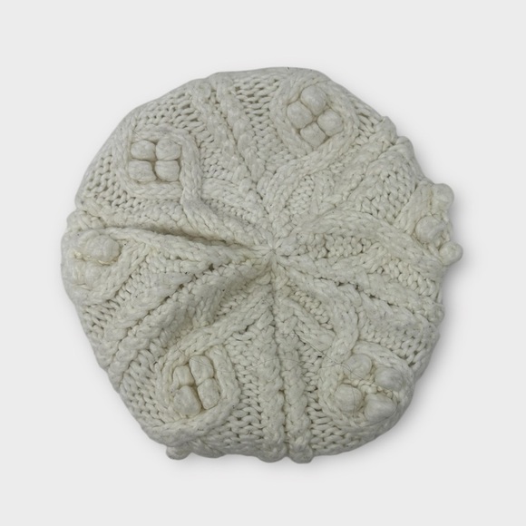Chunky Cable Knit Cap Hat Preppy French Girl Hat Beret in Ivory - Picture 2 of 4